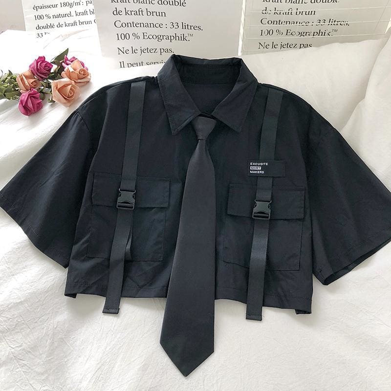 Turn-down Collar Pockets Tie Loose Casual Blouses MK15046 - KawaiiMoriStore