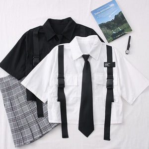 Turn-down Collar Pockets Tie Loose Casual Blouses MK15046 – KawaiiMoriStore