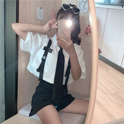 Turn-down Collar Pockets Tie Loose Casual Blouses MK15046 - KawaiiMoriStore