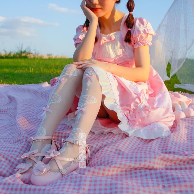 Ultra Thin Silk Heart Patterned Lolita Over-the-knee Socks MK15444 - KawaiiMoriStore