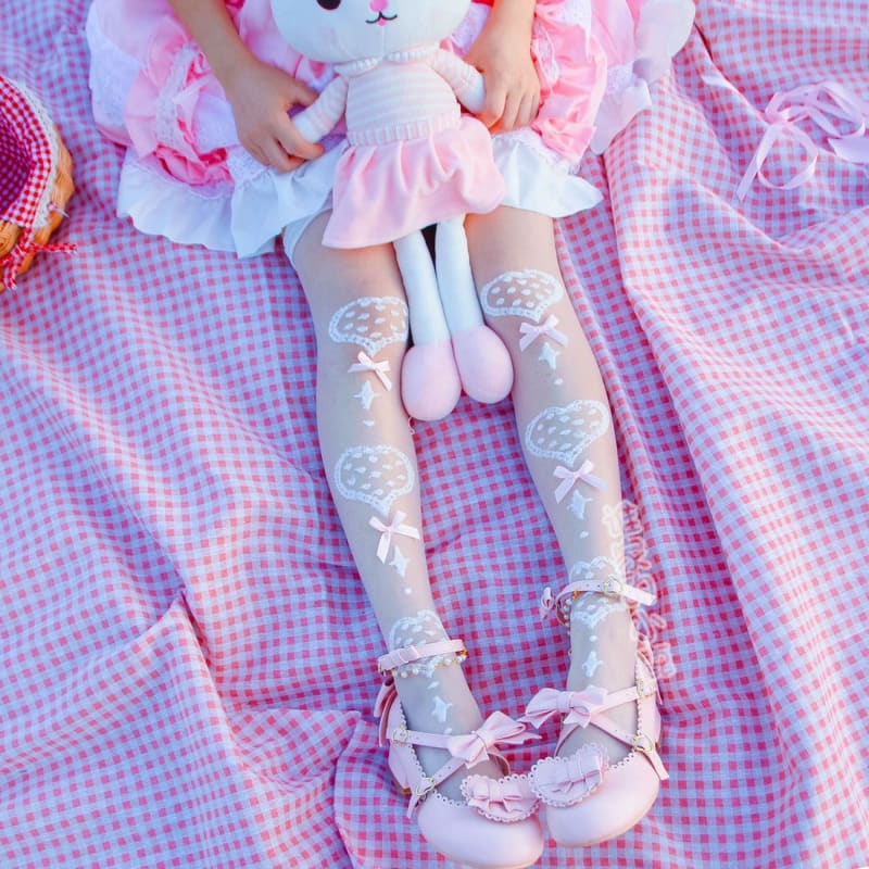 Ultra Thin Silk Heart Patterned Lolita Over-the-knee Socks MK15444 - KawaiiMoriStore