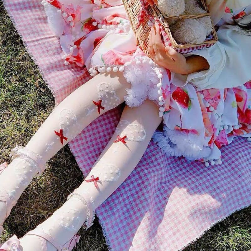 Ultra Thin Silk Heart Patterned Lolita Over-the-knee Socks MK15444 - KawaiiMoriStore