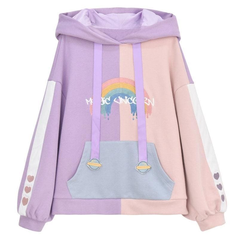 Unicorn Ears Wings Rainbow Love Heart Hoodie Pullover MK15440 - KawaiiMoriStore