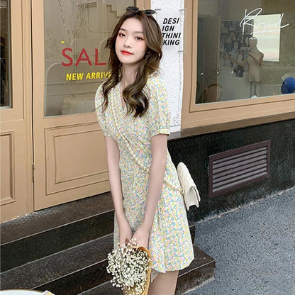 V-Neck Floral Chiffon Mini Dress