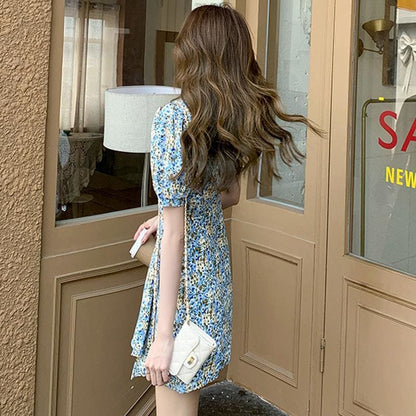 V-Neck Floral Chiffon Mini Dress