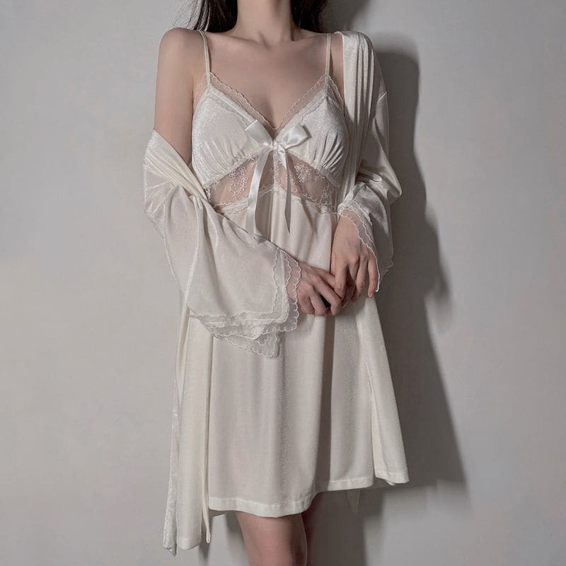 Velvet Romantic Night Sleepware Pajamas - White gown /