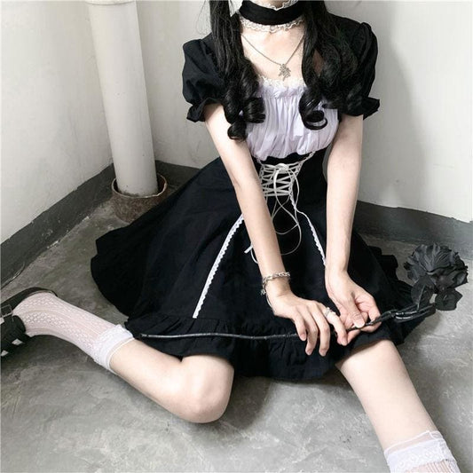 Vintage Bandage Bow Puff Sleeve Lolita Dress MK15015 - KawaiiMoriStore