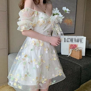 Vintage Cute Bubble Sleeve Floral Dress MK15690 - KawaiiMoriStore
