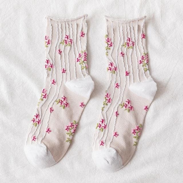 Vintage Cute Floral Print Socks MK15892 - KawaiiMoriStore