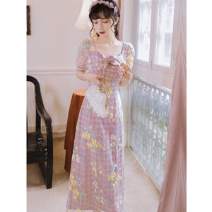 Vintage Embroidered Bow Knot Midi Dress