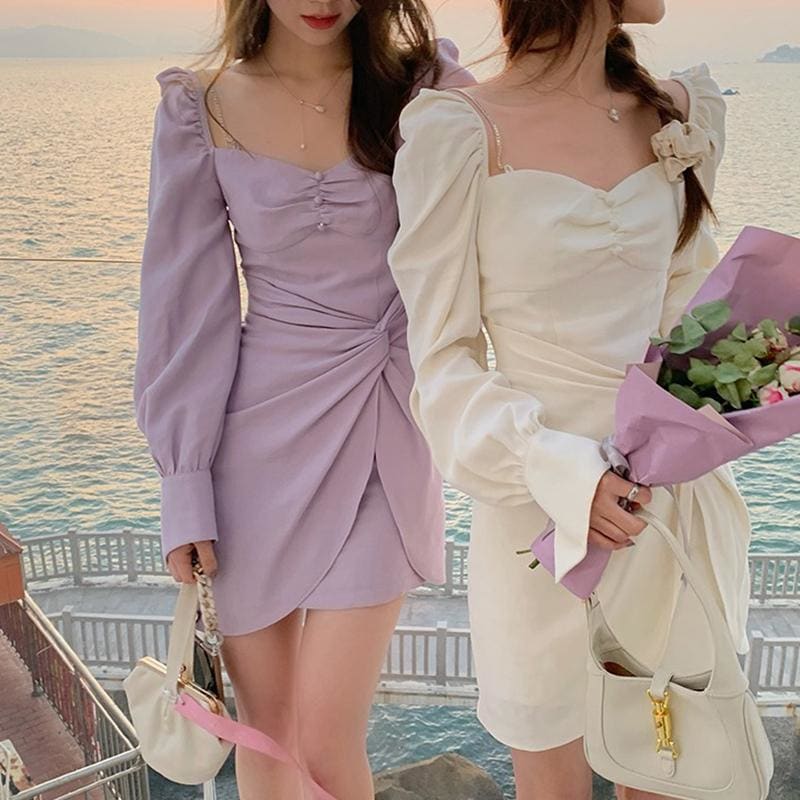 Vintage High Waist Square Neck Dress MK15767 - KawaiiMoriStore