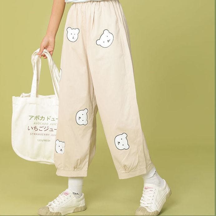 Vitality Girl Cute Bear Printing High Waist Casual Trousers MK15503 - KawaiiMoriStore