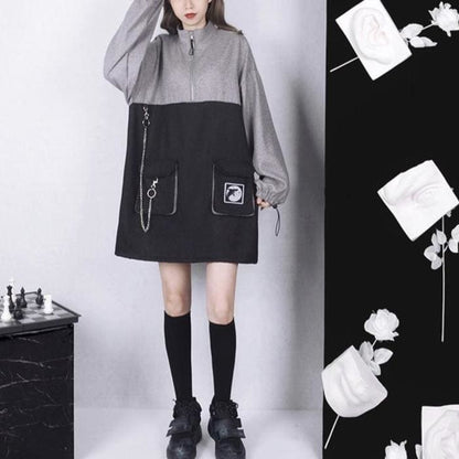 Whale Zipper Chain Pocket Sweatshirt Buckle Strap Dress MK15200 - KawaiiMoriStore