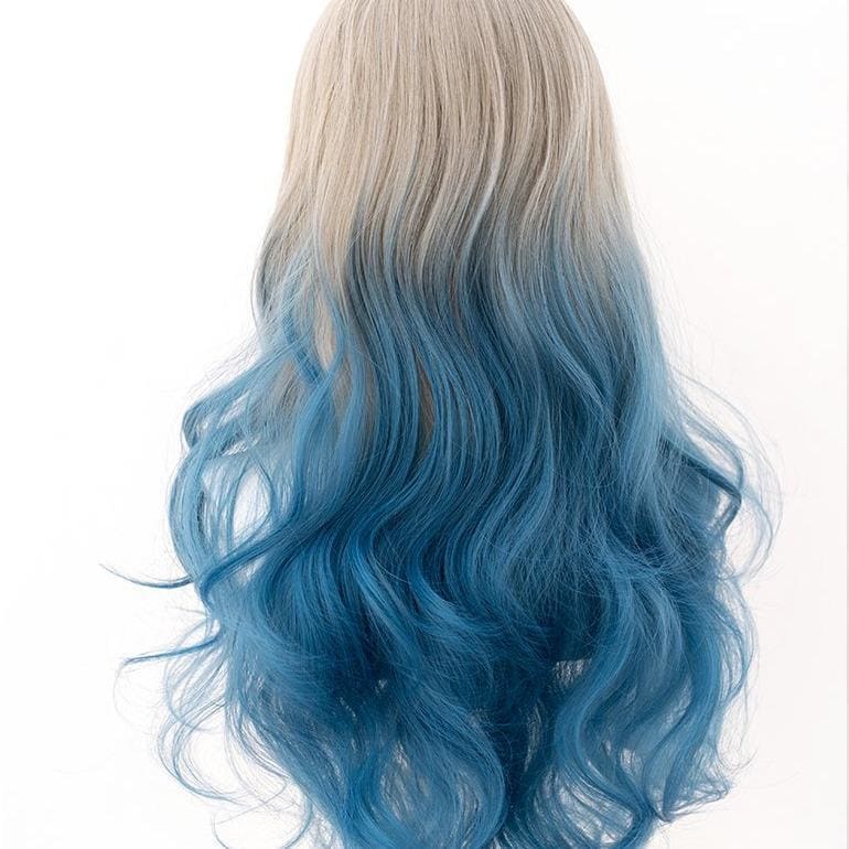 White Blue Mixed Large Wavy Long Curly Wig MM0917 - KawaiiMoriStore