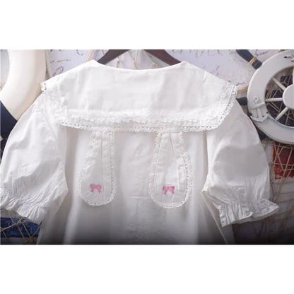 White Bunny Collar Kawaii Lolita Shirt - bunny kawaii shirt