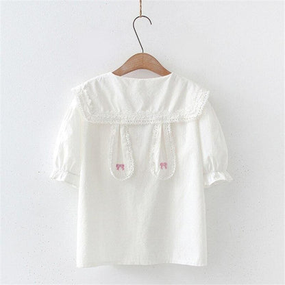 White Bunny Collar Kawaii Lolita Shirt - bunny kawaii shirt