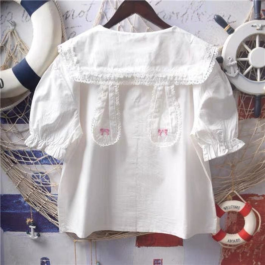 White Bunny Collar Kawaii Lolita Shirt - bunny kawaii shirt