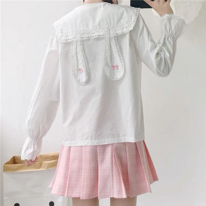 White Bunny Collar Kawaii Lolita Shirt - bunny kawaii shirt