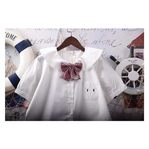 White Bunny Ears Collar Kawaii Shirt With Bow - One Size - 