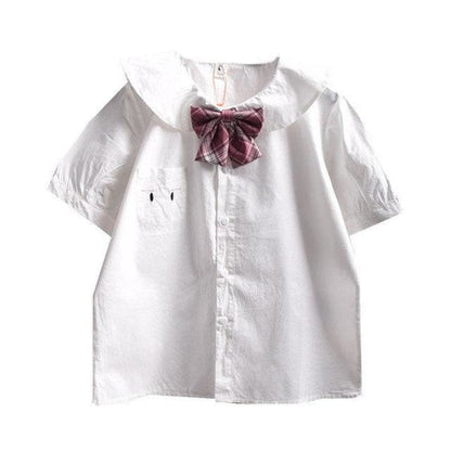 White Bunny Ears Collar Kawaii Shirt With Bow - One Size - 