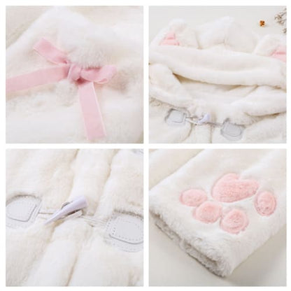 White Cat Ear Thick Plush Hoodie Coat MK12645 - KawaiiMoriStore