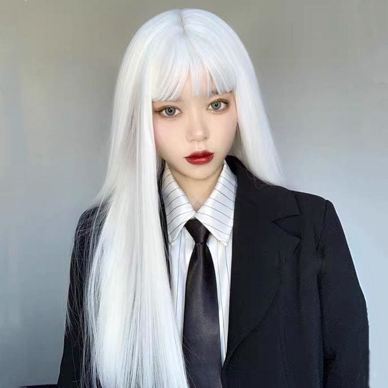 White Harajuku Gothic Girl Long Wig MK236 - KawaiiMoriStore