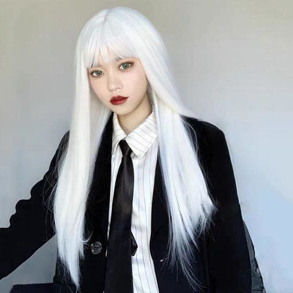 White Harajuku Gothic Girl Long Wig MK236 - KawaiiMoriStore