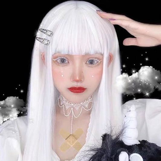 White Harajuku Gothic Girl Long Wig MK236 - KawaiiMoriStore