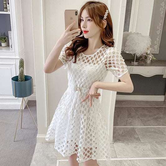 White Hollow Waist Small Midi Dress