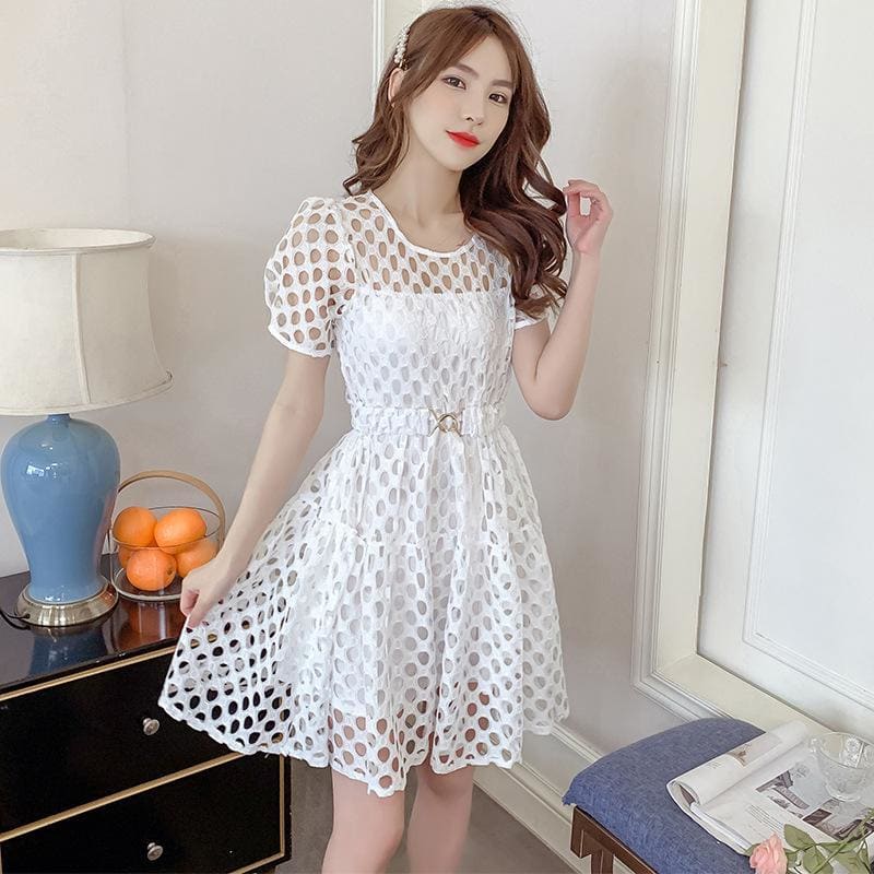 White Hollow Waist Small Midi Dress