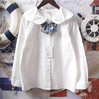 White Kawaii Lolita Long Sleeve Shirt - One Size - kawaii 