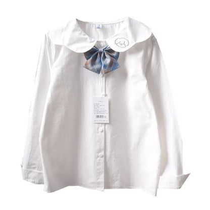 White Kawaii Lolita Long Sleeve Shirt - One Size - kawaii 