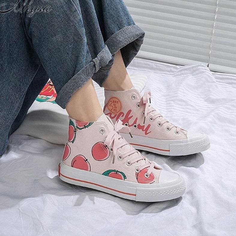 White Pink Peach High-top Canvas Shoes MK15110 - KawaiiMoriStore