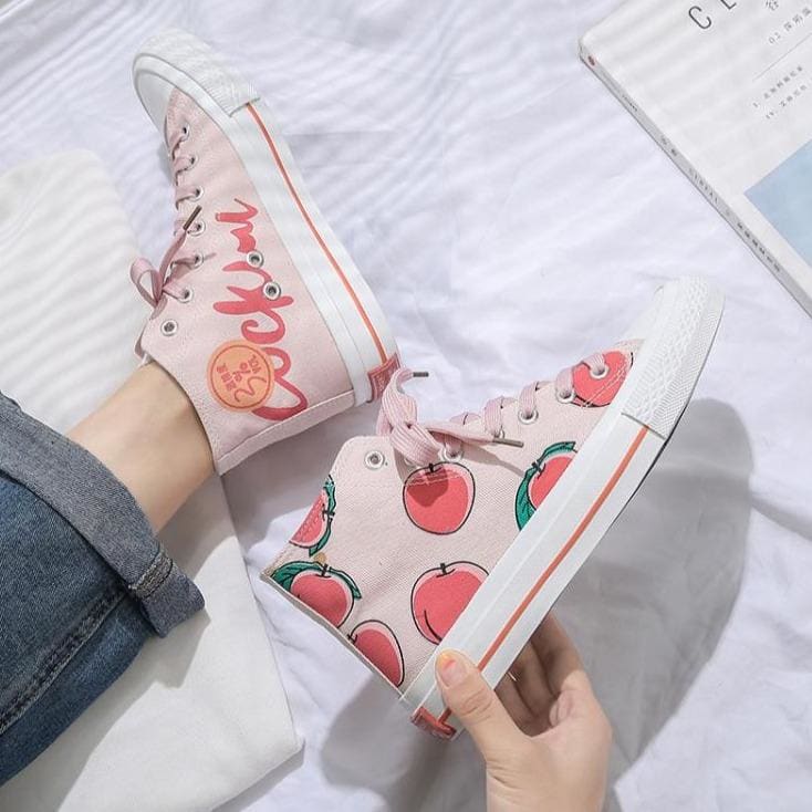 White Pink Peach High-top Canvas Shoes MK15110 - KawaiiMoriStore