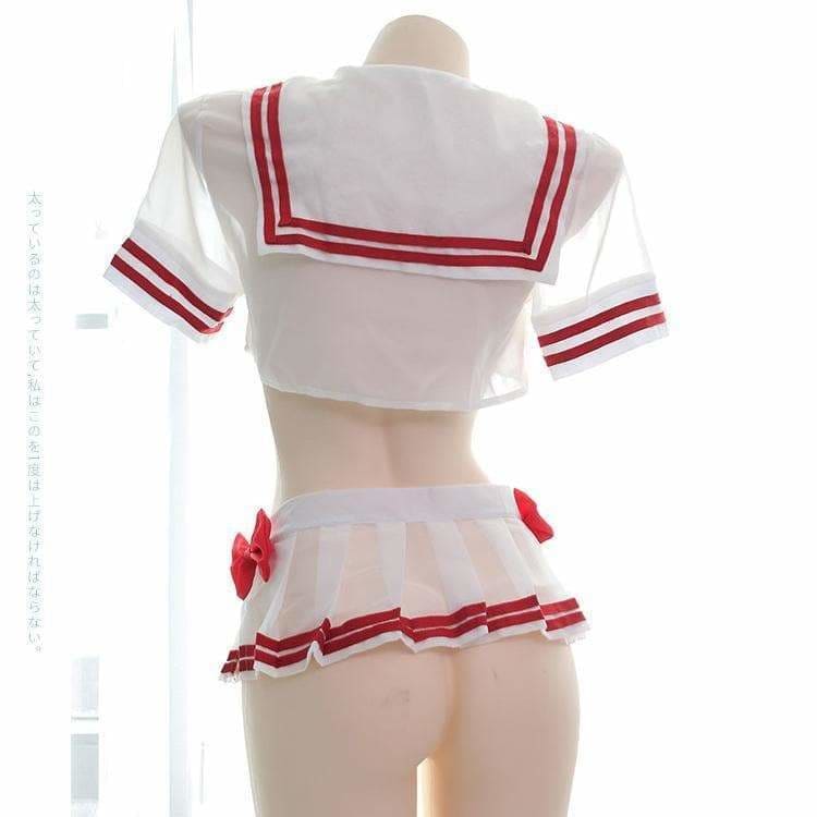 White Red Cute School Uniform Mini Skirt Lingerie MK14496 - 