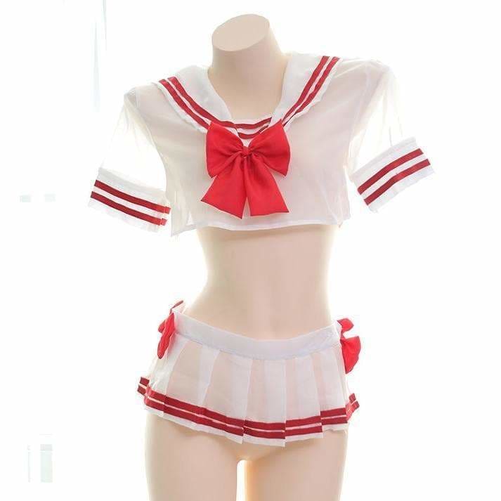 White Red Cute School Uniform Mini Skirt Lingerie MK14496 - 