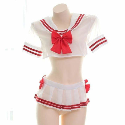 White Red Cute School Uniform Mini Skirt Lingerie MK14496 - 