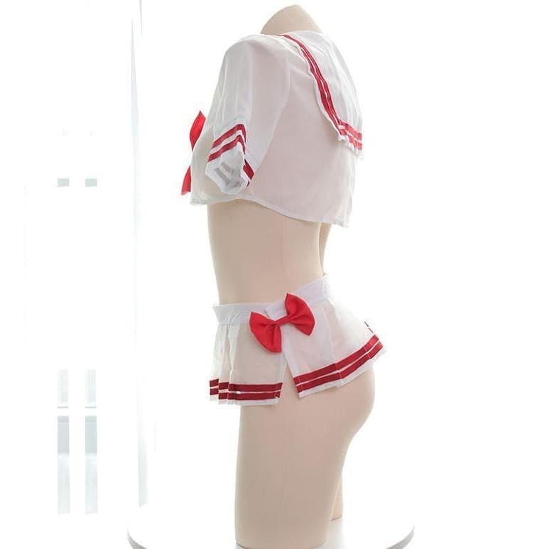 White Red Cute School Uniform Mini Skirt Lingerie MK14496 - 