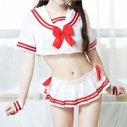 White Red Cute School Uniform Mini Skirt Lingerie MK14496 - 