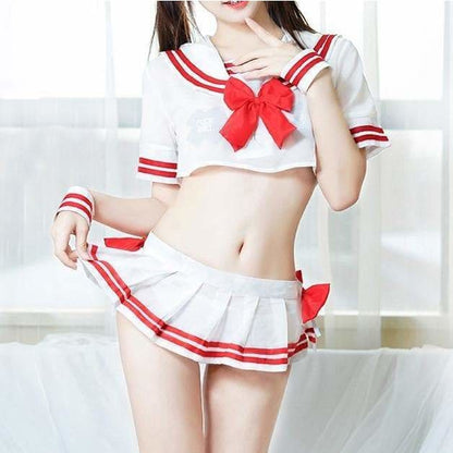 White Red Cute School Uniform Mini Skirt Lingerie MK14496 - 