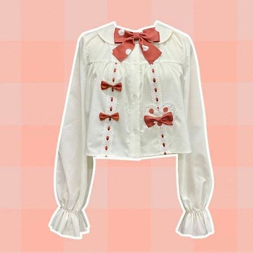 White Shirt Bow Tie with Red Dot Sweet Lolita SK Dress MK15902 - KawaiiMoriStore