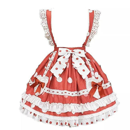 White Shirt Bow Tie with Red Dot Sweet Lolita SK Dress MK15902 - KawaiiMoriStore