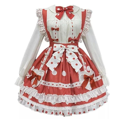 White Shirt Bow Tie with Red Dot Sweet Lolita SK Dress MK15902 - KawaiiMoriStore