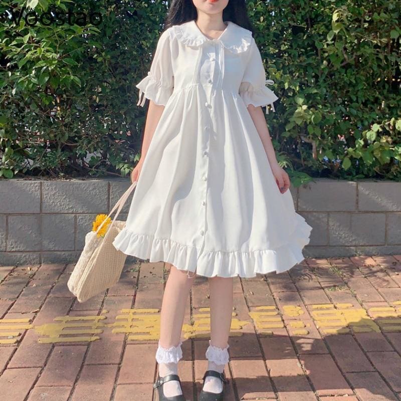 White Sweet Cute Doll Collar Lolita Dress MK15819 - KawaiiMoriStore