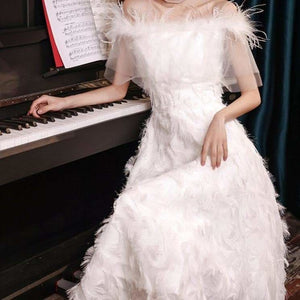 White Vintage Tassels Midi Prom Party Dress SS1784 - Dress