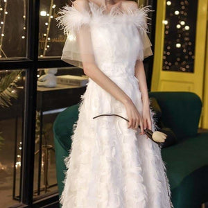 White Vintage Tassels Midi Prom Party Dress SS1784 - Dress