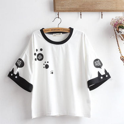 White/Black Cute Cat Paw T-shirt MK15977 - KawaiiMoriStore