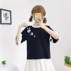 White/Black Cute Cat Paw T-shirt MK15977 - KawaiiMoriStore