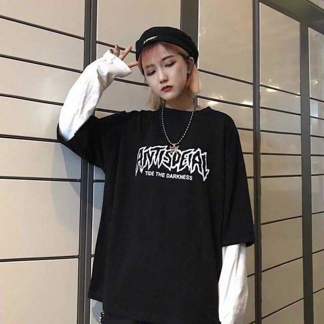 White/Black/Gray Fujiang Horror Comics Long Sleeve Shirt 