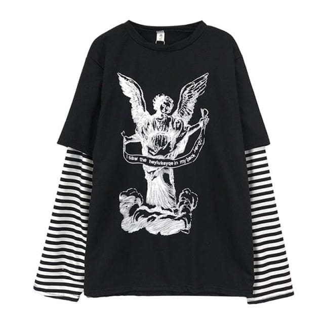 White/Black/Gray Fujiang Horror Comics Long Sleeve Shirt 